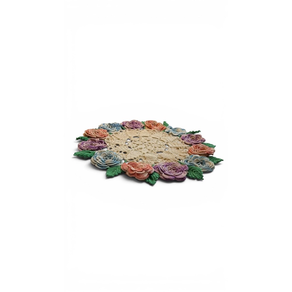 Handmade Crochet Rose Posy Doily 12 Inch Floral Centerpiece Decor
